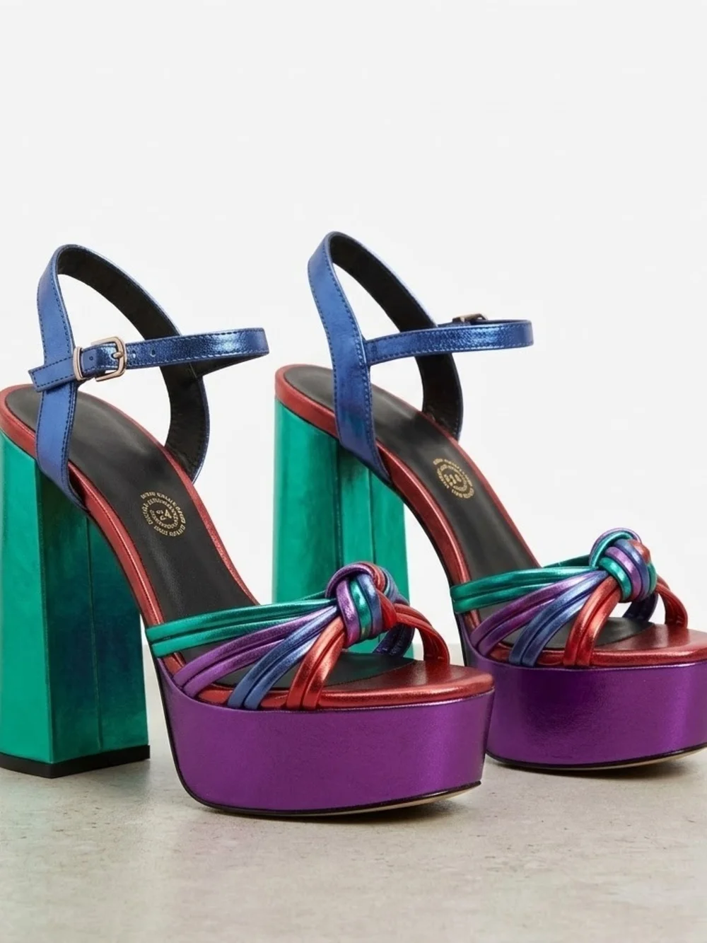 Metallic Multi-Color Platform Sandals - Blue, Purple & Green